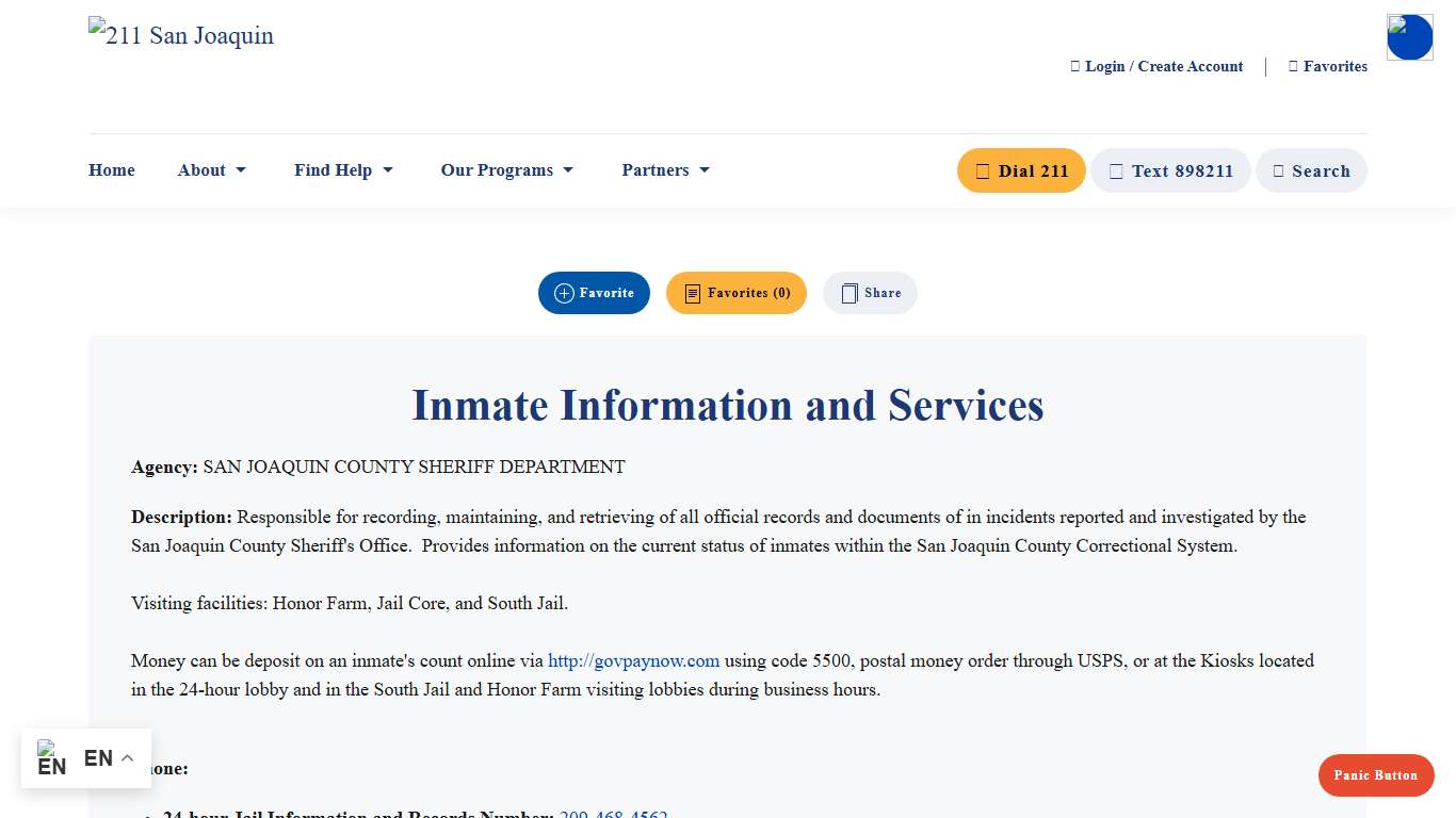 Inmate Information and Services - 211 San Joaquin Get Connected. Get Help.